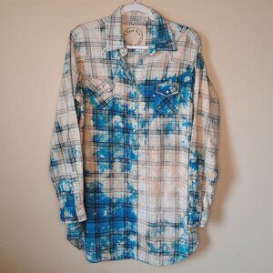 A Rare Bird Embellished Plaid Pearl Snap Button Down Western Cowgirl Rodeo Boho